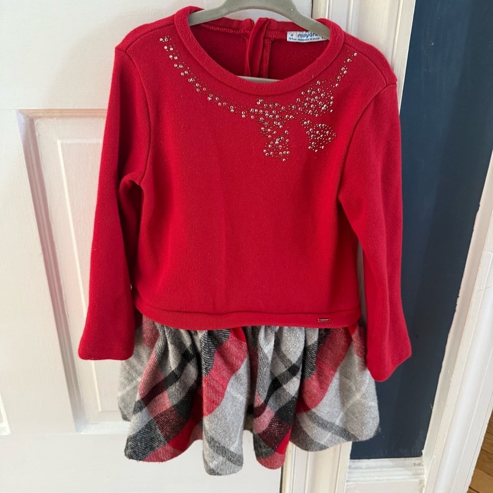 Mayoral Red Plaid Holiday Christmas Dress 4t